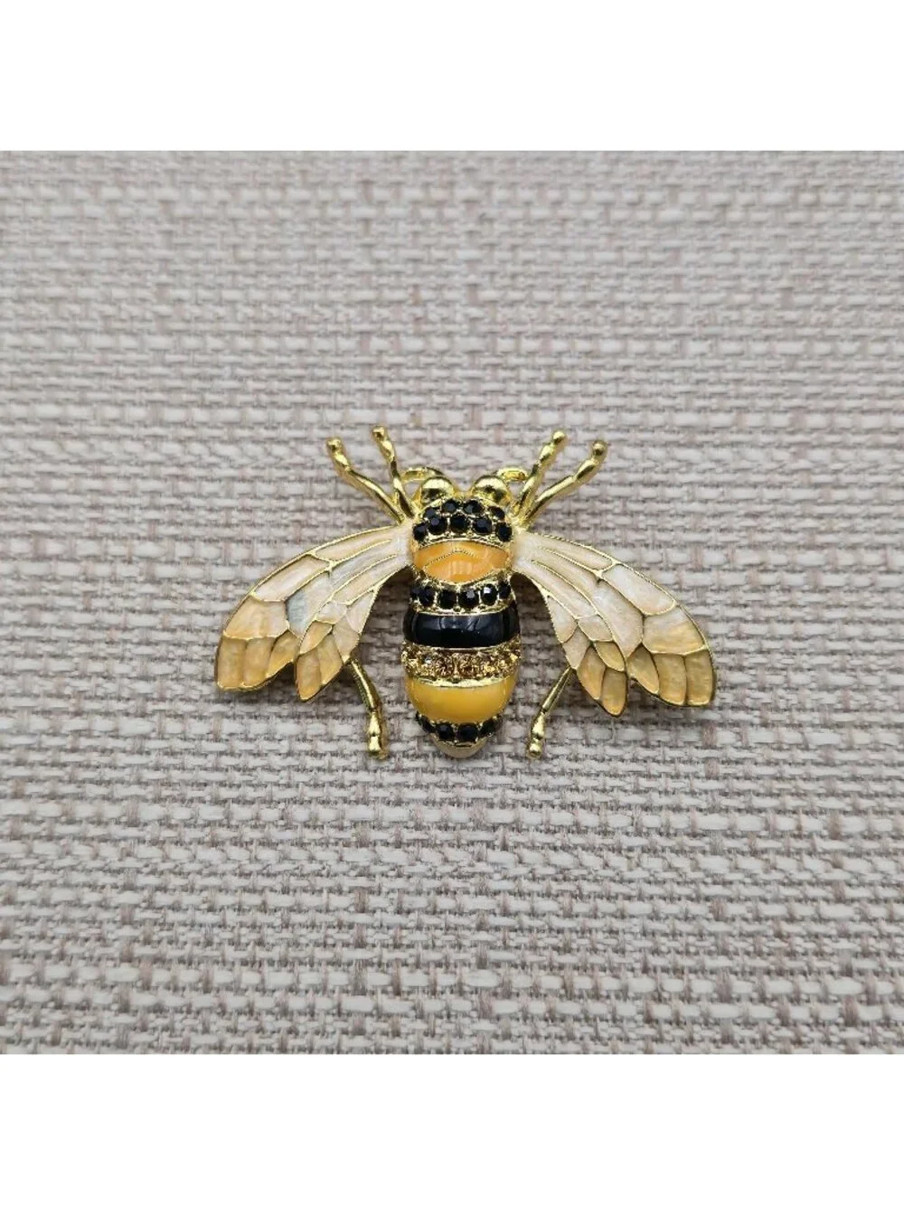 Vintage Enamel Bumblebee - Gold Tone Rhinestone Honeybee Insect Pin Brooch A8058